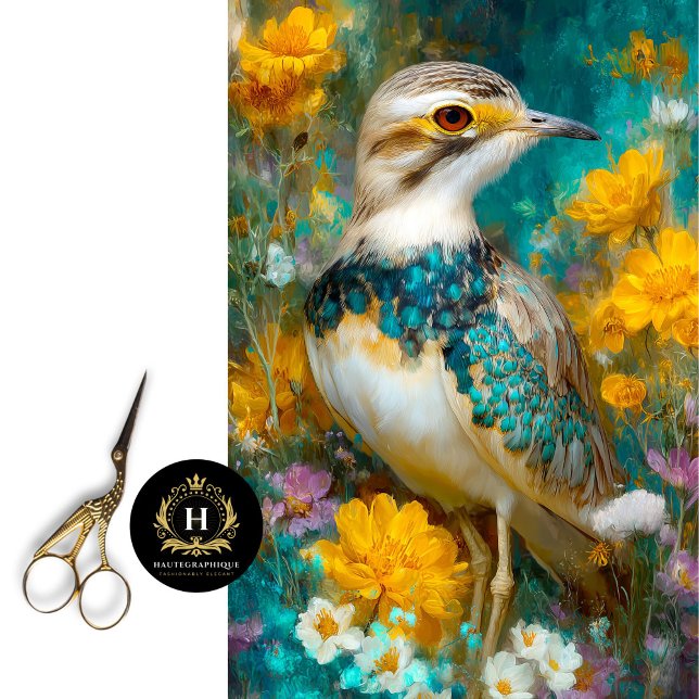 Papel De Seda Decoupage do Curlew e Flores Selvagens Australiano (Criador carregado)