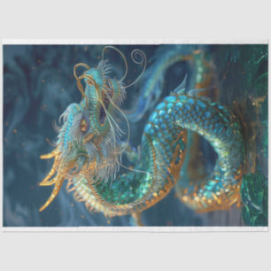Papel De Seda Decoupage do Dragão Serpente Dourado Metálico