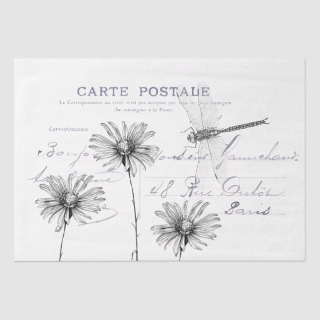 Papel De Seda Decoupage do Dragonfly Francês da Carte Postale (Frente )