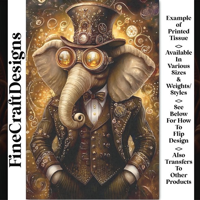 Papel De Seda Decoupage do Elefante Steampunk Ornamentado majest (Criador carregado)