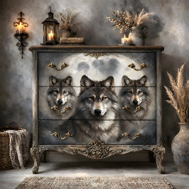 Papel De Seda Decoupage do Grupo de Lobos Lunar