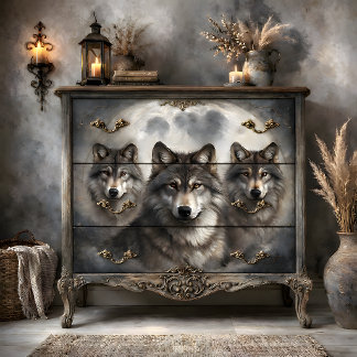 Papel De Seda Decoupage do Grupo de Lobos Lunar