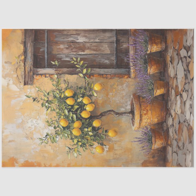 Papel De Seda Decoupage do Jardim de Lavandas de Limão (Frente )