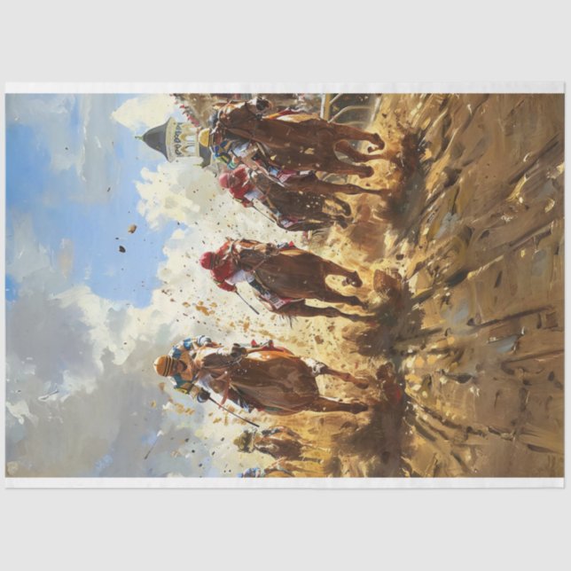 Papel De Seda Decoupage do Kentucky Derby Horse Racing (Frente )