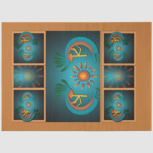 Papel De Seda Decoupage do Kokopelli Sun Southwest Turquoise