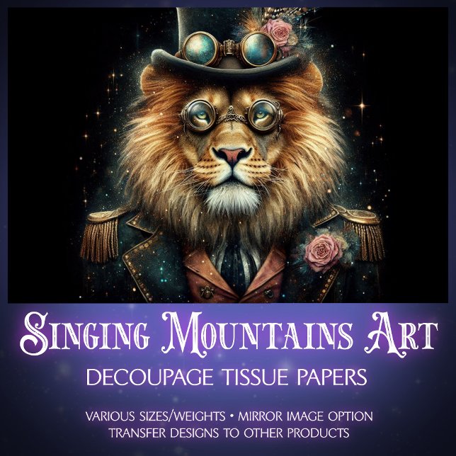 Papel De Seda Decoupage do Leão Steampunk Vitoriano Whimsic (Criador carregado)
