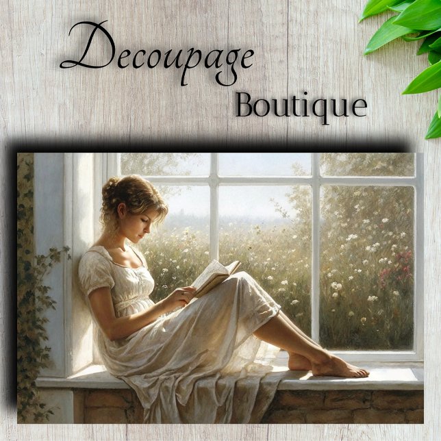 Papel De Seda Decoupage do Leitor da Janela Literária (Literary Window Seat Reader Decoupage Tissue Paper)
