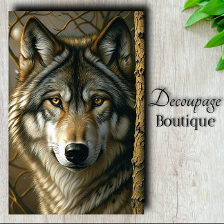 Papel De Seda Decoupage do Lobo Cinzento de Olhos Âmbar