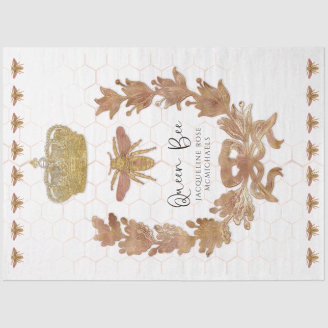 Papel De Seda Decoupage do Nome do Bebê da Rainha Dourada da Rai (Frente )