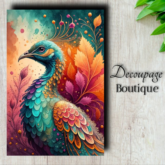 Papel De Seda Decoupage do Pássaro de Pedra de Peacock (Autumn Peacock Decoupage Tissue Paper)