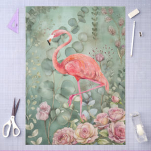 Papel De Seda Decoupage do Pastel Rosa Flamingo e Rosas Elegante