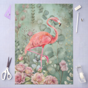 Papel De Seda Decoupage do Pastel Rosa Flamingo e Rosas Elegante