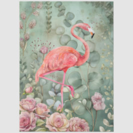 Papel De Seda Decoupage do Pastel Rosa Flamingo e Rosas Elegante