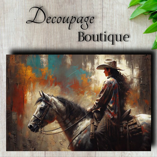 Papel De Seda Decoupage do Perfil da Cowgirl (Cowgirl Profile Decoupage Tissue Paper)