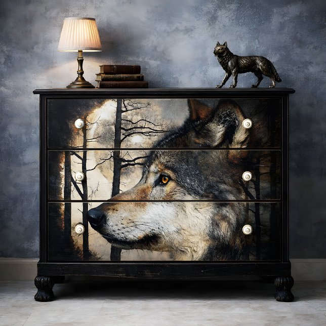 Papel De Seda Decoupage do Perfil do Lobo Majestoso (Majestic Wolf Profile Decoupage Tissue Paper Mockup)
