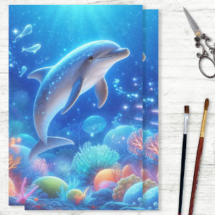 Papel De Seda Decoupage do Recife do Golfinho Vibrante