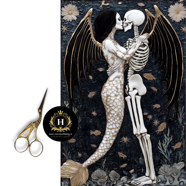 Papel De Seda Decoupage do Skeleton da Sereia de Casamento Gótic (Criador carregado)