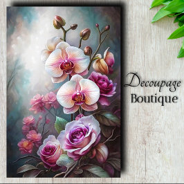 Papel De Seda Decoupage do Sonho de Rosa Orquídea