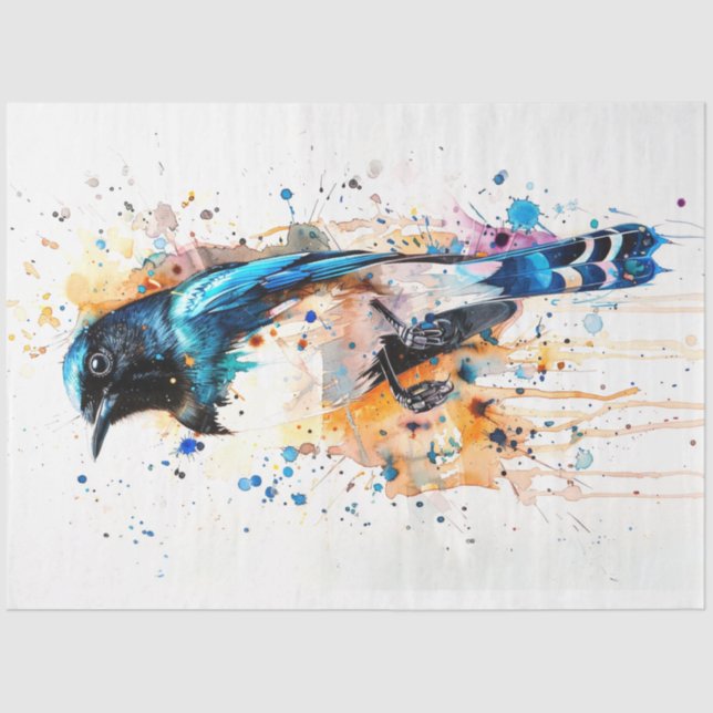 Papel De Seda Decoupage do Tangerine de Pássaro Magpie (Frente )