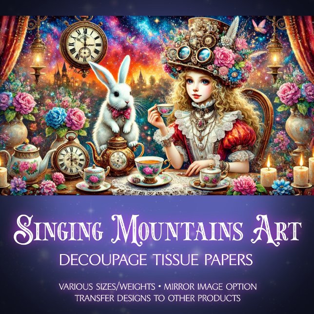 Papel De Seda Decoupage do Tea Party Alice White Rabbit Steampun (Criador carregado)