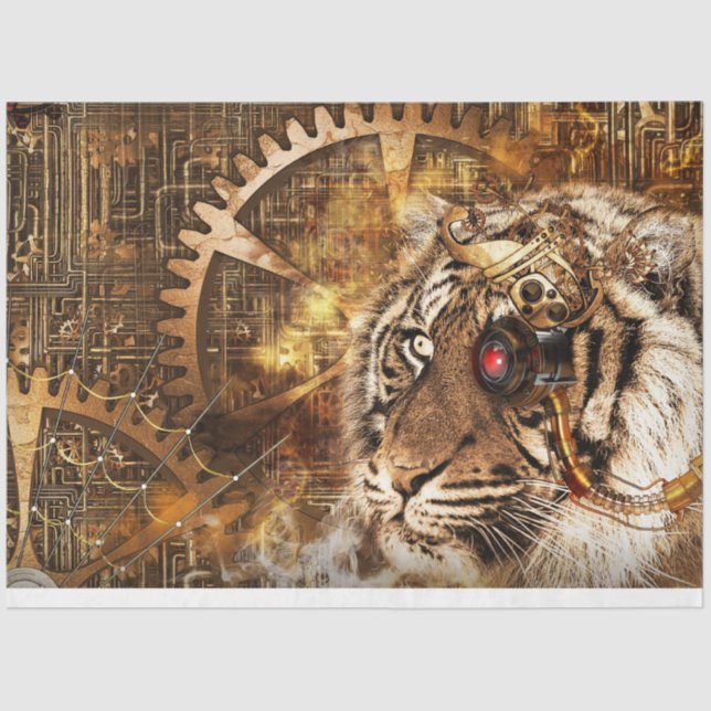 Papel De Seda Decoupage do Tigre Steampunk Art 20x30 (Frente )