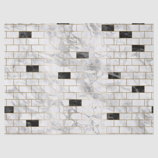 Papel De Seda Decoupage do tijolo preto-e-branco (Frente )