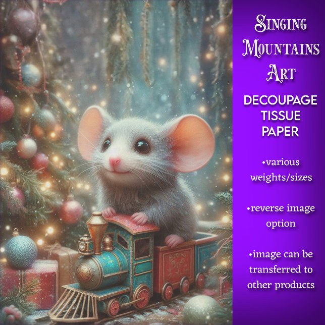 Papel De Seda Decoupage do trem do Mouse de Natal bonito (Criador carregado)