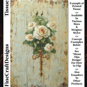 Papel De Seda Decoupage do Vintage French Cream &White Roses CW2