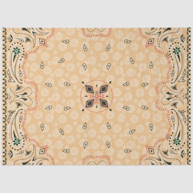 Papel De Seda Decoupage do Western Paisley Dourada Bandana Impre (Frente )