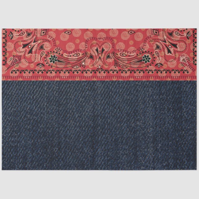 Papel De Seda Decoupage do Western Paisley Red Bandana Impressão (Frente )