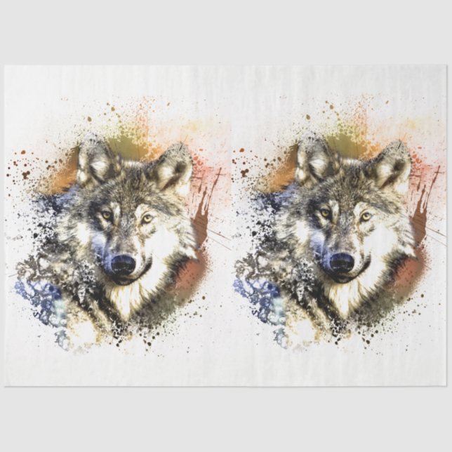 Papel De Seda Decoupage do Wolf Watercolor 20x30 (Frente )