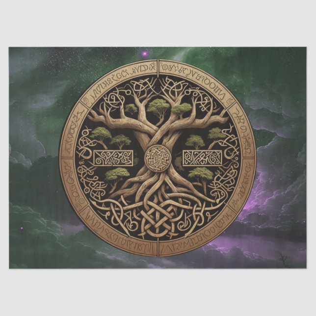 Papel De Seda Decoupage do Yggdrasil da Árvore da Vida (Frente )