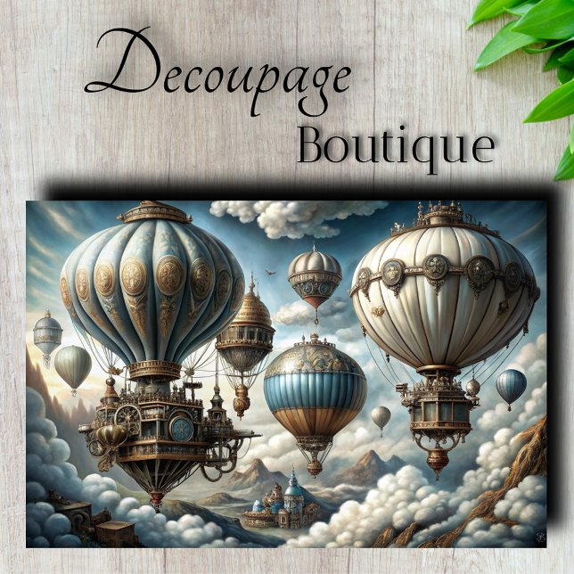 Papel De Seda Decoupage dos Aeródromos de Cidade do Céu (Sky City Airships Decoupage Tissue Paper)