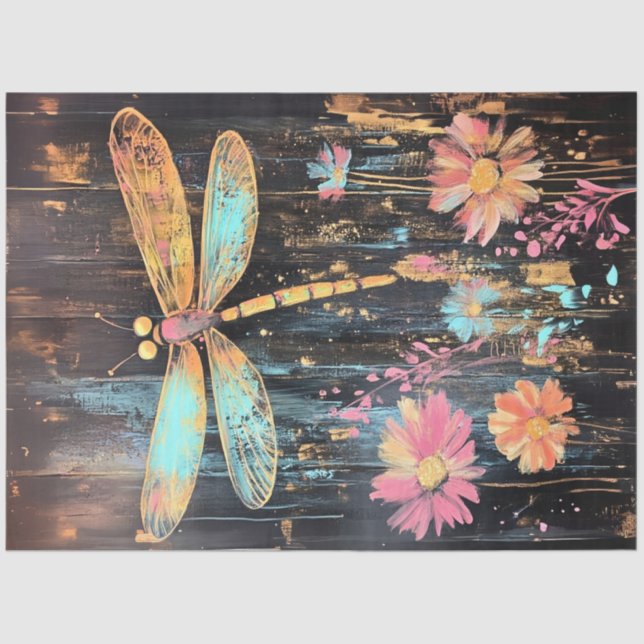 Papel De Seda Decoupage Dragonfly Azul-Amarelo-Vibrante (Frente )