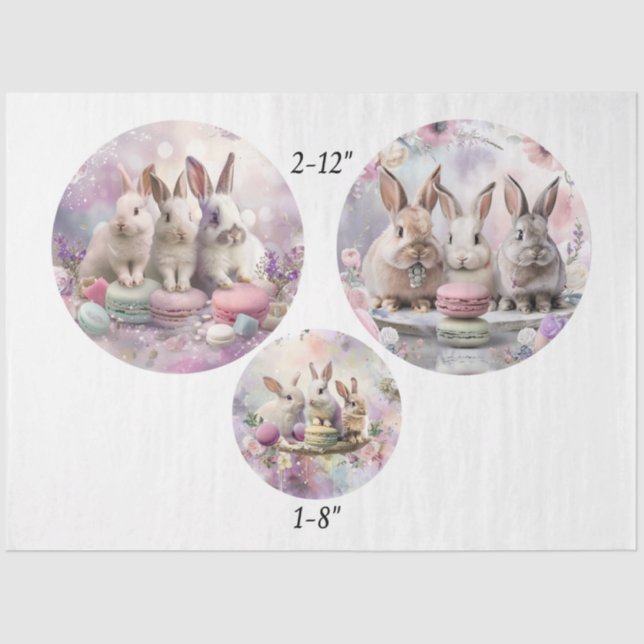 Papel De Seda Decoupage Easter Bunnies Macaroon 12" Rounds  (Frente )