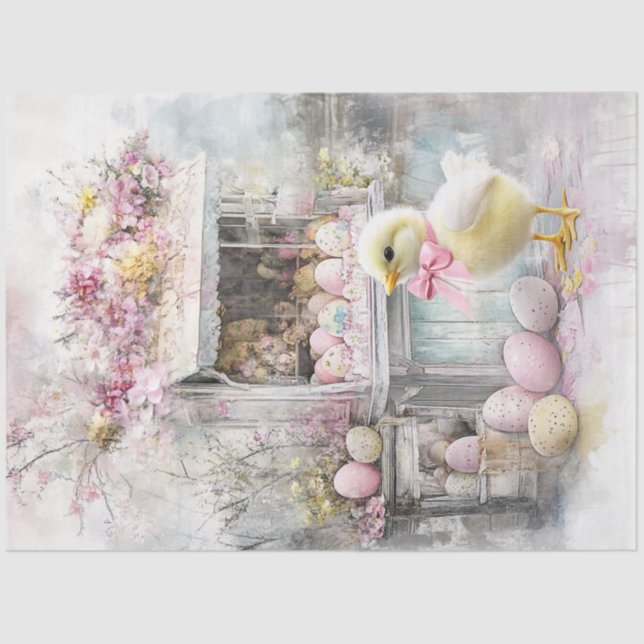 Papel De Seda Decoupage Easter Egg Rabbit Stand com Flores (Frente )