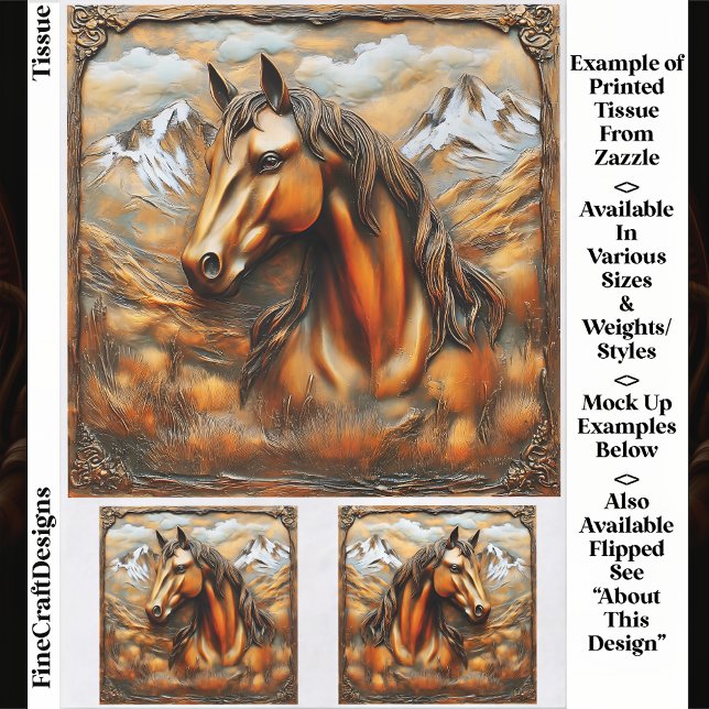 Papel De Seda Decoupage EK7L do Cavalo de Montanha em Bronze Emb (Criador carregado)