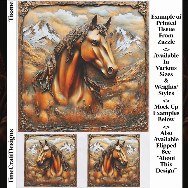 Papel De Seda Decoupage EK7R do Cavalo de Montanha em Bronze Emb (Criador carregado)