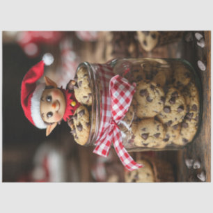 Papel De Seda Decoupage Elf Atop a Chocolate Cookie Jar