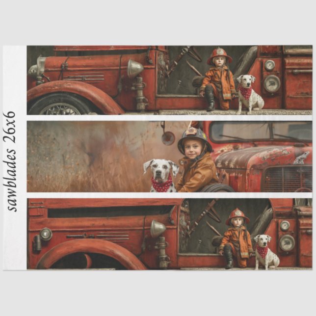 Papel De Seda Decoupage Firefighter Truck Kid Dalmatian Handsaw (Frente )