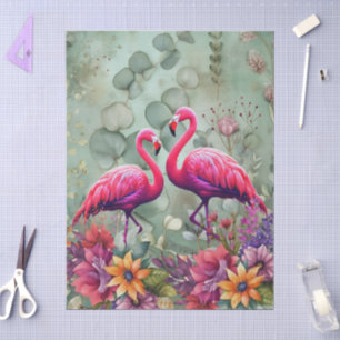 Papel De Seda Decoupage Flamingo Floral do Pastel Rosa Elegante