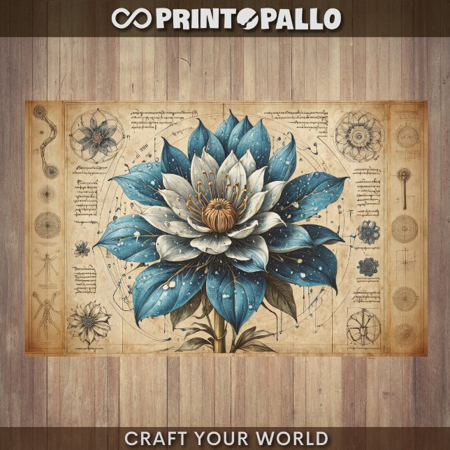Papel De Seda Decoupage - Flor azul em pergaminho -  (Criador carregado)