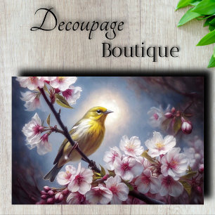 Papel De Seda Decoupage Flor de Cerejeira Lua Papa-Capim-Amarelo