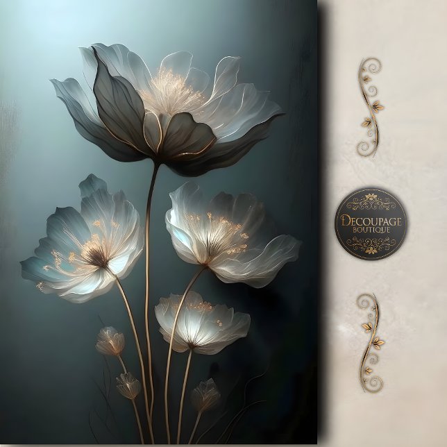 Papel De Seda Decoupage Flor de Éteria Meia-Noite (Ethereal Midnight Bloom Decoupage Tissue Paper)