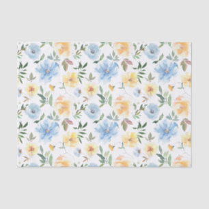 Papel De Seda Decoupage Floral Amarelo Azul
