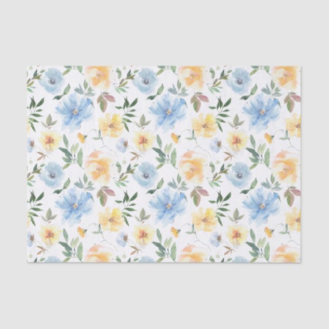 Papel De Seda Decoupage Floral Amarelo Azul (Frente )