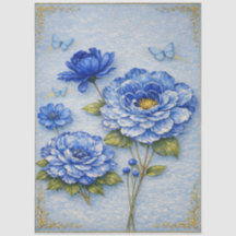 Decoupage Floral Azul e Dourado Inspirado em Vinta