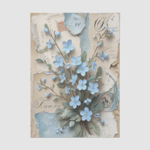 Papel De Seda Decoupage Floral Azul Vintage Não-Me-Esqueças