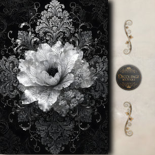 Papel De Seda Decoupage Floral Barroco Preto e Branco