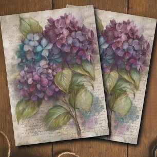 Papel De Seda Decoupage Floral Botânico de Hortênsia Vintage